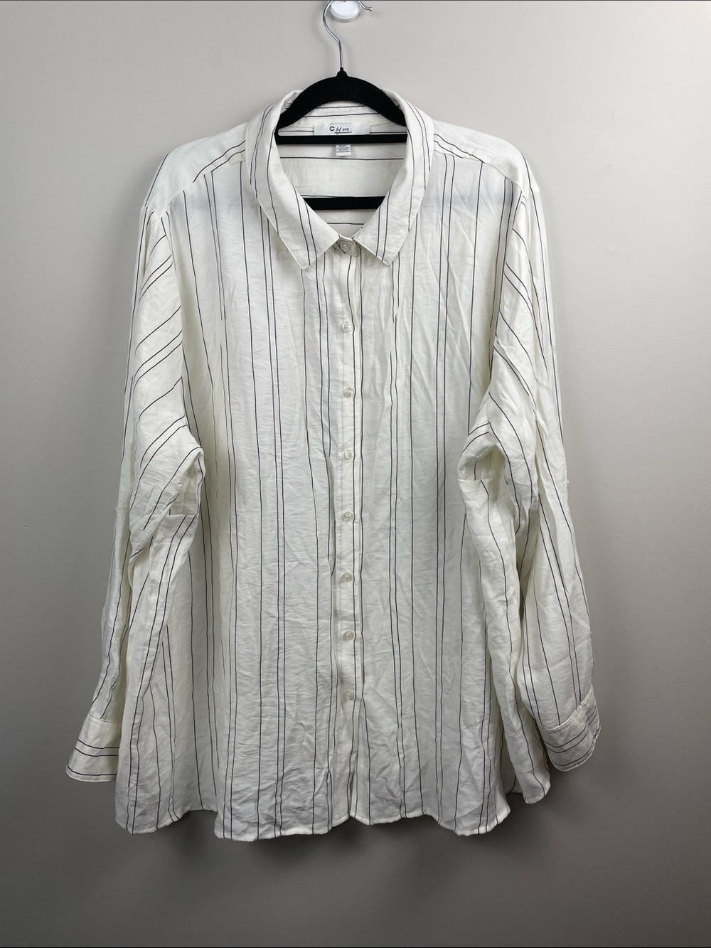 Light Cream Vertical-Stripe Button-Up Shirt